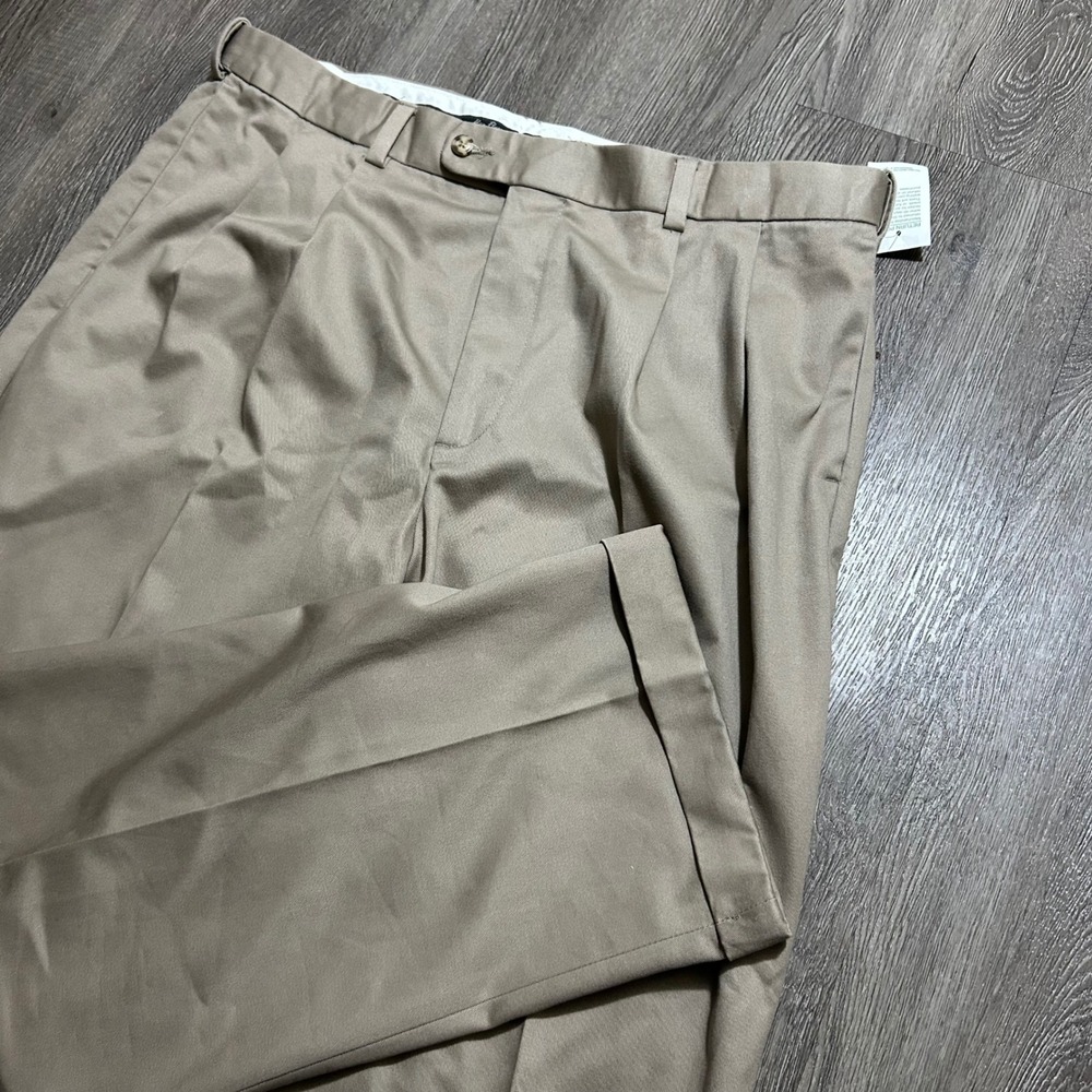 Alan Flusser Golf Pants 40x32 Khaki Pleated No Iron Twill Hidden‎ Waistband New